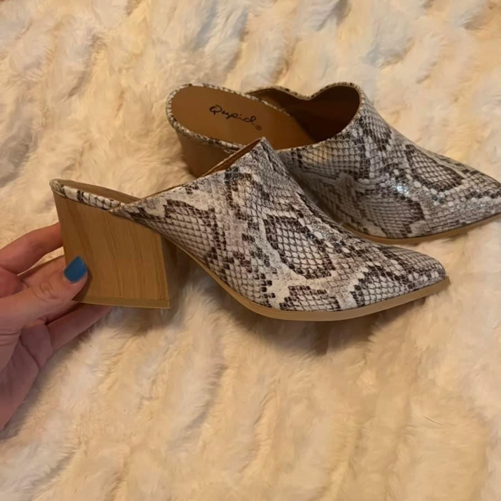 Snake print closed toed heels